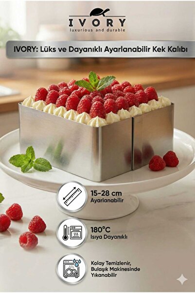 LOVYCO Adjustable Square Cake Mold and Pastry Circle (15-28cm) - Stainless St...