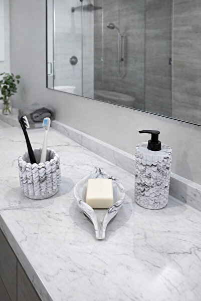 Zigzag Home Διακοσμητικό σετ μπάνιου 3 τεμαχίων με ριγέ μοντέλο με μαρμάρινο ...