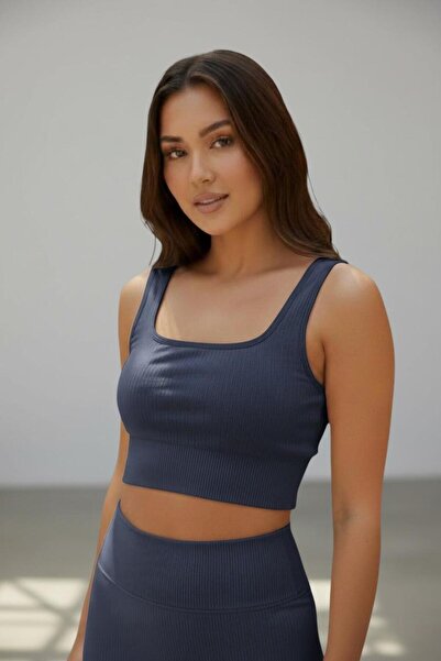 Peakform Seamless Thick Strap Ribbed Crop Bustier with Removable Pads