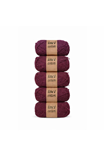 inci cotton Mürdüm Koton 5'li Pamuk Örgü İpi İpliği Amigurumi, Battaniye, Çan...