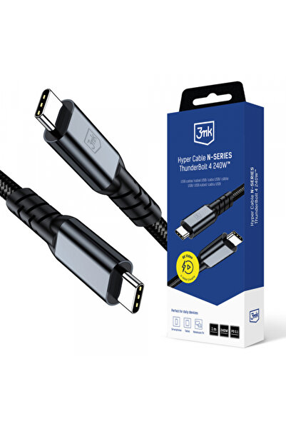 3MK Cablu Date si Incarcare USB-C - USB-C Hyper Thunderbolt 4, 240W, 1m, Negru