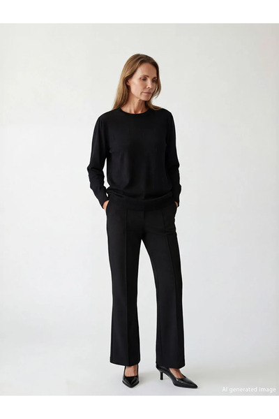 LC Waikiki Black Crew Neck Stone Women's Knitwear Sweater