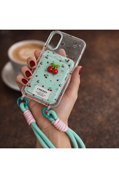 FİŞNEİLETİŞİM 17 UYUMLU KİRAZ DESENLİ KREDİ KARTLIKLI BİLEK AKSESUARLI KILIF