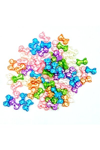 yiğit aksesuar 50 Pcs Pearlescent Mixed Color Ribbon Bow Beads Jewelry Beads