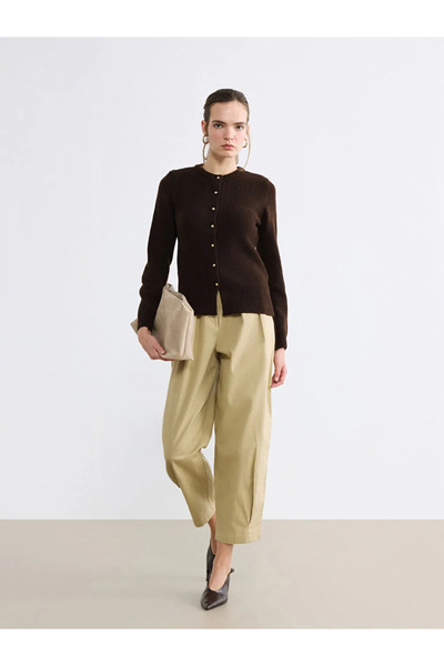 LC Waikiki Brown Crew Neck Women's Knitwear Cardigan