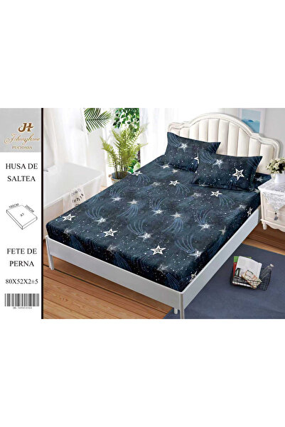 FIONNA.RO Satin Cotton Cover with Stretchy and Pillowcases 180x200cm - Blue w...