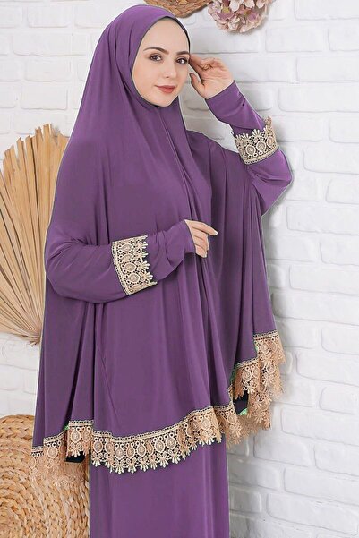 İSTANBULSTYLEMODA 2-Piece Set Lace Prayer Clothes Skirt and Souffle Purple