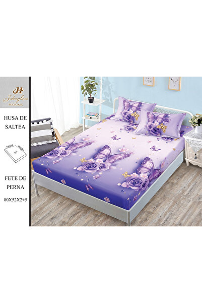 FIONNA.RO Satin Cotton Cover With Stretchy And Pillowcases 180x200cm - Lilac ...