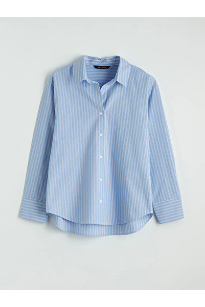 LC Waikiki Blue Striped Poplin Women's Shirt
