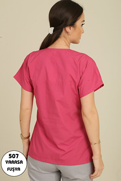 DENİZ İŞ Women's Yarasakol Terycotton Single Top Scrubs - Fuchsia
