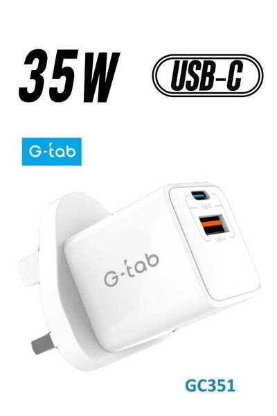 g-tab شاحن جداري سريع الشحن بتقنية GaN بقدرة 35 واط مزود بمنفذي USB-C و USB-A...