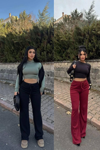 Siner Fashion Spanish Style High Waist Knitted Sweatpants