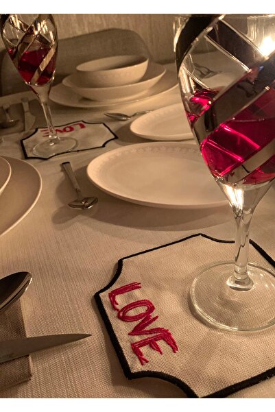 Mora Tekstil Invitation Napkin, Love Embroidered Presentation Napkin, Coffee ...