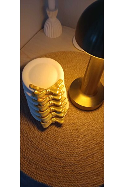 özkösekids Gold Fiyonk Detaylı Dekoratif Bardak Altlığı (el yapımı Taş tozu i...