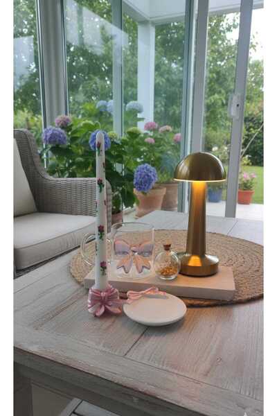 özkösekids El Yapımı Fiyonklu Şamdanlık Set ve Minimal Sunum Tabağı