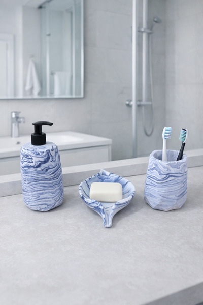 Zigzag Home Decorative Geometric Model 3-Piece Marble Pattern Bathroom Set To...
