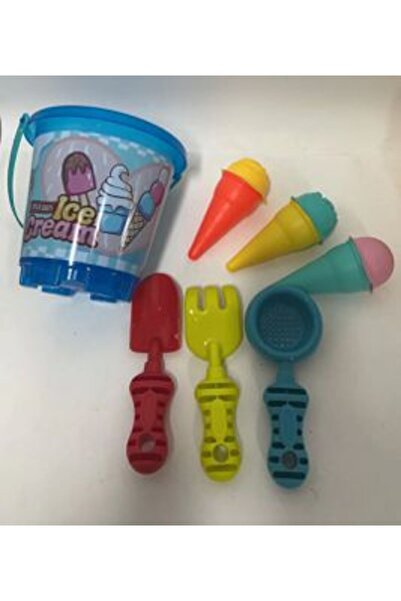 PlayFun 7 Piece Beach Toy Set Ice Cream Bucket and Sand Accessories