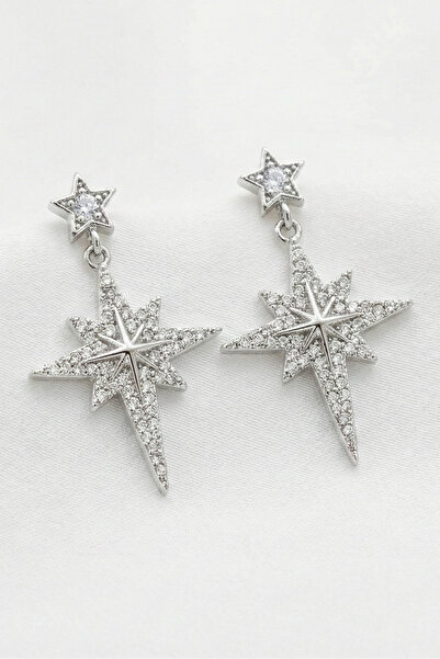 özgül takı ve tasarım Dangle North Star Model Zircon Stone Silver Color Stain...