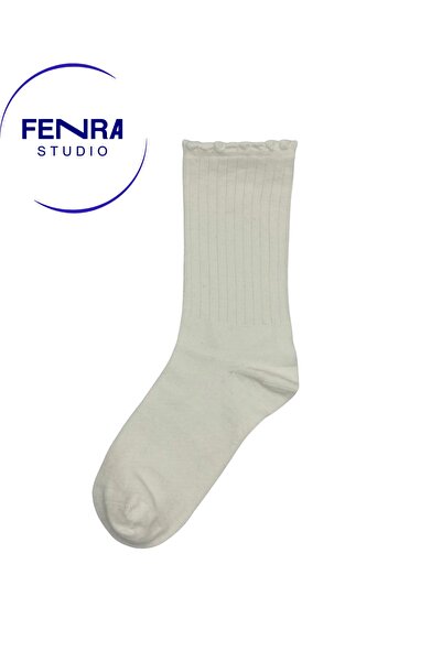 FENRA STUDIO Toeless Women's Derby Cream Ruffle Cotton Socks