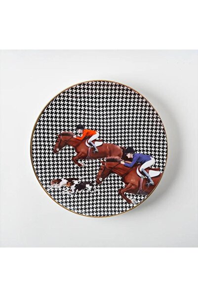 VITELLI DUBAI طبق بورسلين أزرق وأحمر اللون مزين برسومات فروسية، قطره 27 سم