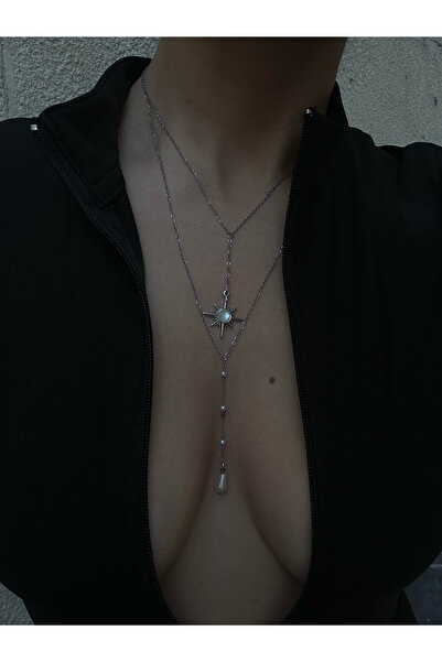 pop up store İncili Yıldız Detay İki Katmanlı Kolye