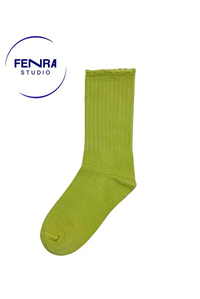FENRA STUDIO Toeless Women's Derby Green Ruffled Cotton Socks