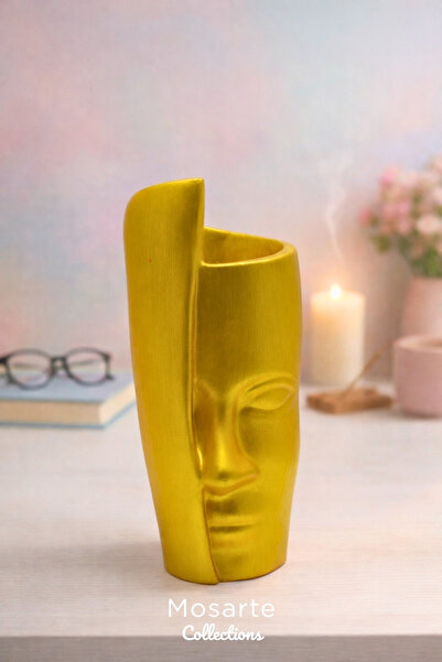 Mosarte Single Face Formed Decorative Vase / Sculpture 30 cm - Gold Color