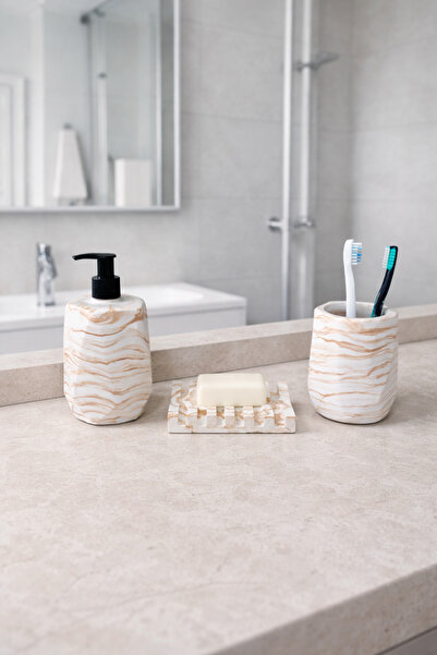 Zigzag Home Διακοσμητικό Γεωμετρικό Μοντέλο 3 τεμαχίων Σετ Μπάνιου με Μαρμάρι...