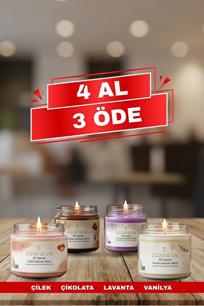 ZERNEVA 4'LÜ KOKULU MUM SETİ - AVANTAJLI PAKET (ÇİLEK-ÇİKOLATA-LAVANTA-VANİLYA)