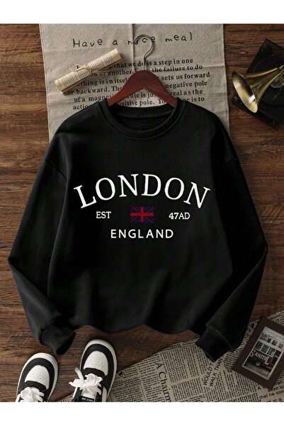 PALPİTO Γυναικείο φούτερ London Est με στάμπα και λαιμόκοψη ποδηλάτου, oversized