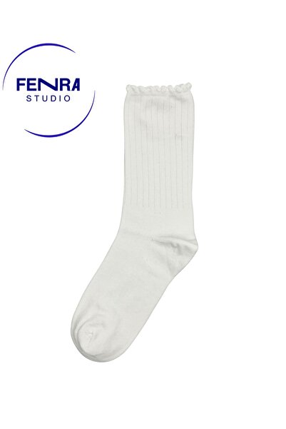 FENRA STUDIO Toeless Women's Derby White Ruffled Cotton Socks