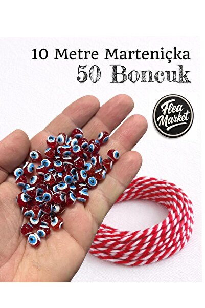 Artdeco BORDO MAVİ 50 BONCUK VE HEDİYELİK 1O METRE MARTENİÇKA İPİ BİLEKLİK YA...