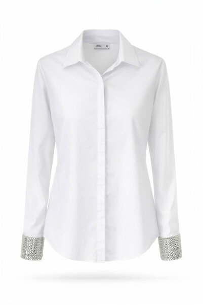 Miss Poem Women's White Stone-Cuffed Shirt