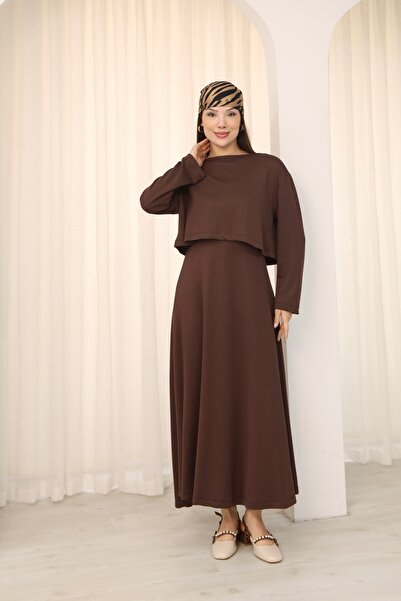 İgnites Coffee Blouse Dress Double Modal Set