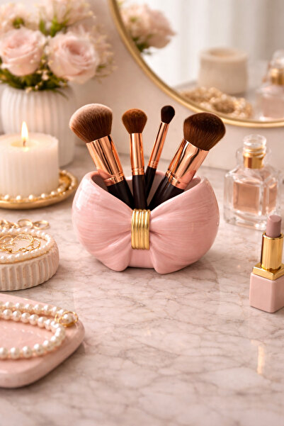 Sabletscrafts حامل فرشاة مكياج على شكل فيونكة ذهبية وردية اللون |   منظم سطح ...