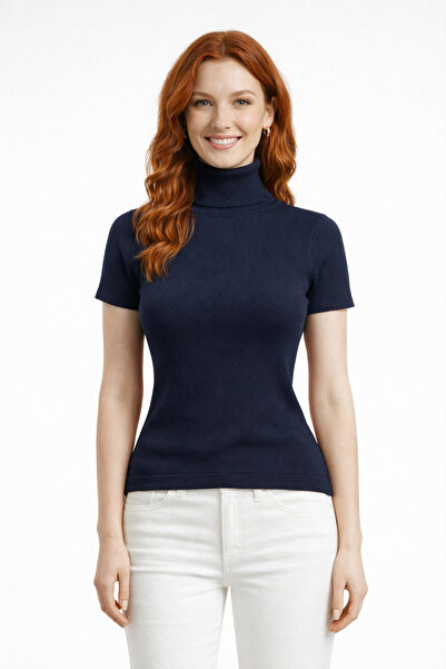 Neden Tekstil High-Neck Batwing Sleeve Ribbed Crop Blouse