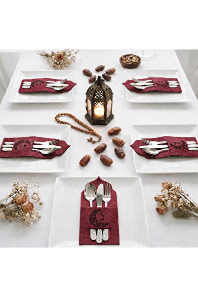 Diva Home Ramadan Themed Felt Embroidered 6-Piece Fork & Spoon Presentation Set
