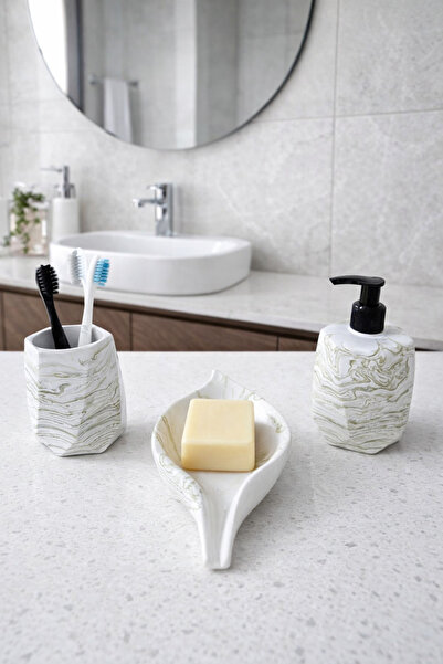 Zigzag Home Decorative Geometric Model 3-Piece Marble Pattern Bathroom Set To...