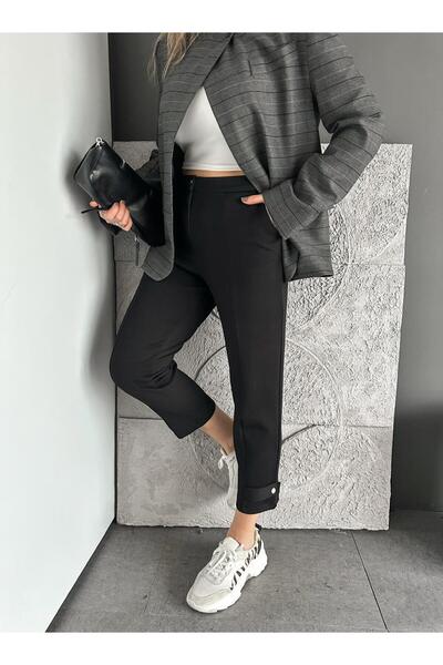 Zerrincan Giyim Siyah Paçası Çıtçıtlı Ful Likralı Pantolon