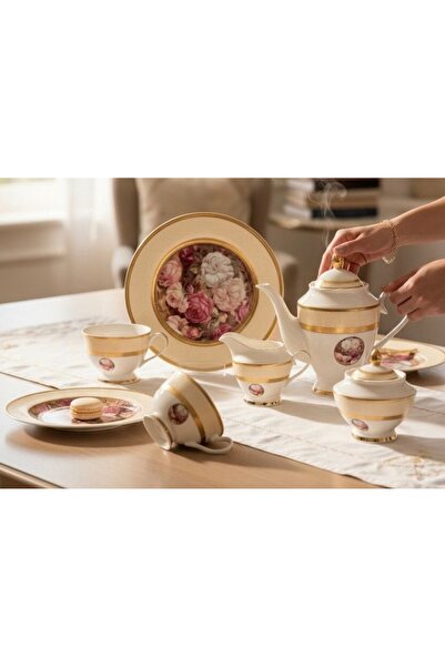 hediye ESTERHOMEDECOR 6 Kişilik 24 parça porselen çay seti