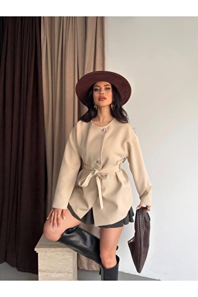 Ekim Store Belted Crew Neck Blazer Jacket