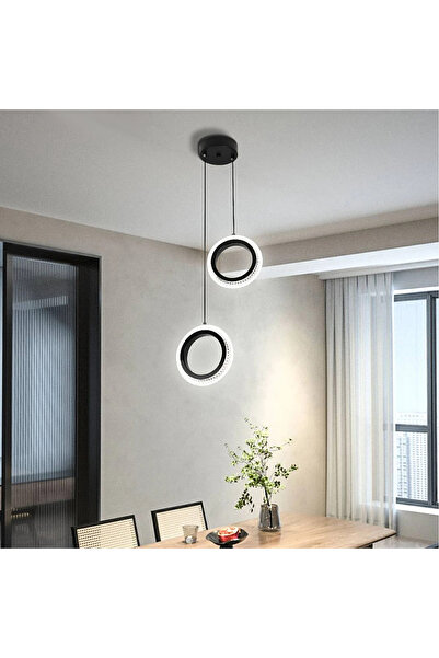 HAMER Modern pendant chandelier with two rings, 200cm, featuring a black shad...