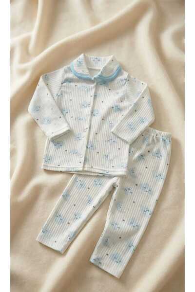 pamuklu kız bebek pijama takımı mavi ay mevsimlik