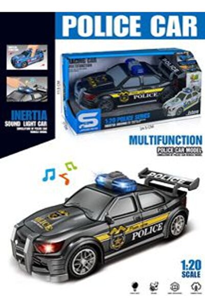 PlayFun Mașinuță Poliție 1:20 cu Inerție, Lumini și Muzică, Model Sedan Negru