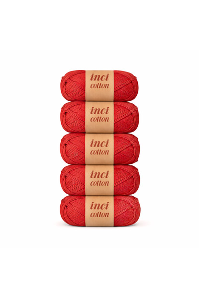 inci cotton Kırmızı Koton 5'li Pamuk Örgü İpi İpliği Amigurumi, Battaniye, Ça...