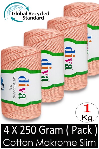 Diva İplik (4 X 250 Gr) - 1 kg - 2mm - Koton Macrame Bag Thread 2588 Salmon
