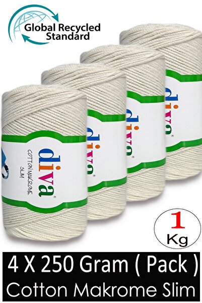 Diva İplik (4 x 250 gr) - 1 kg - 2 mm - Koton Makrame Torba Pređa 288 Ecru