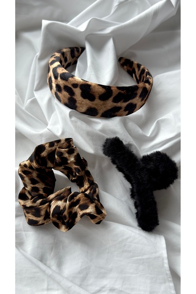 YOYYO 3-Piece Leopard Crown Leopard Rubber Black Buckle Set