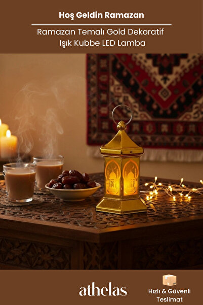 Athelas #RamazanHediyesi Altıgen Kubbe Gold Renk Pilli Sıcak Sarı Işıklı Deko...