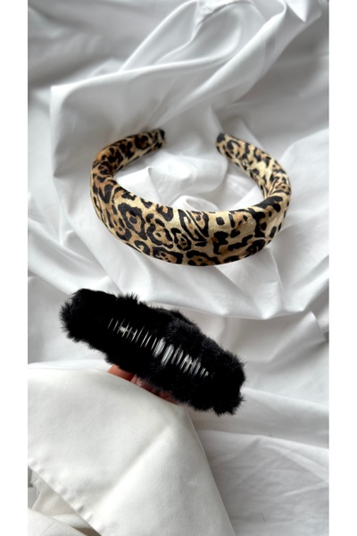 YOYYO 2-Piece Plush Leopard Crown and Black Buckle